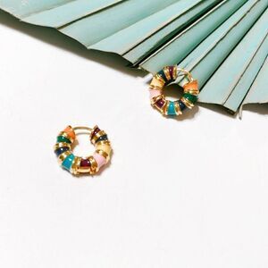 Anthropologie Colorful Gold-tone Hoop Earrings